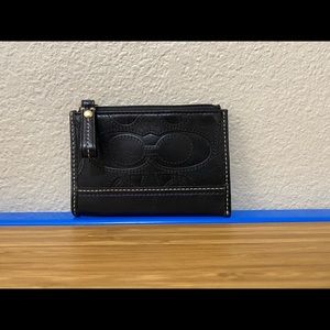Coach Black Leather Stamped Signature Coin Purse